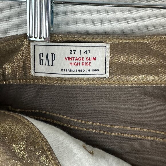 HIGH RISE GOLD METALIC VINTAGE SLIM STRETCH SKINNY FIT JEANS COTTON SIZE 27/4 - Picture 2 of 12